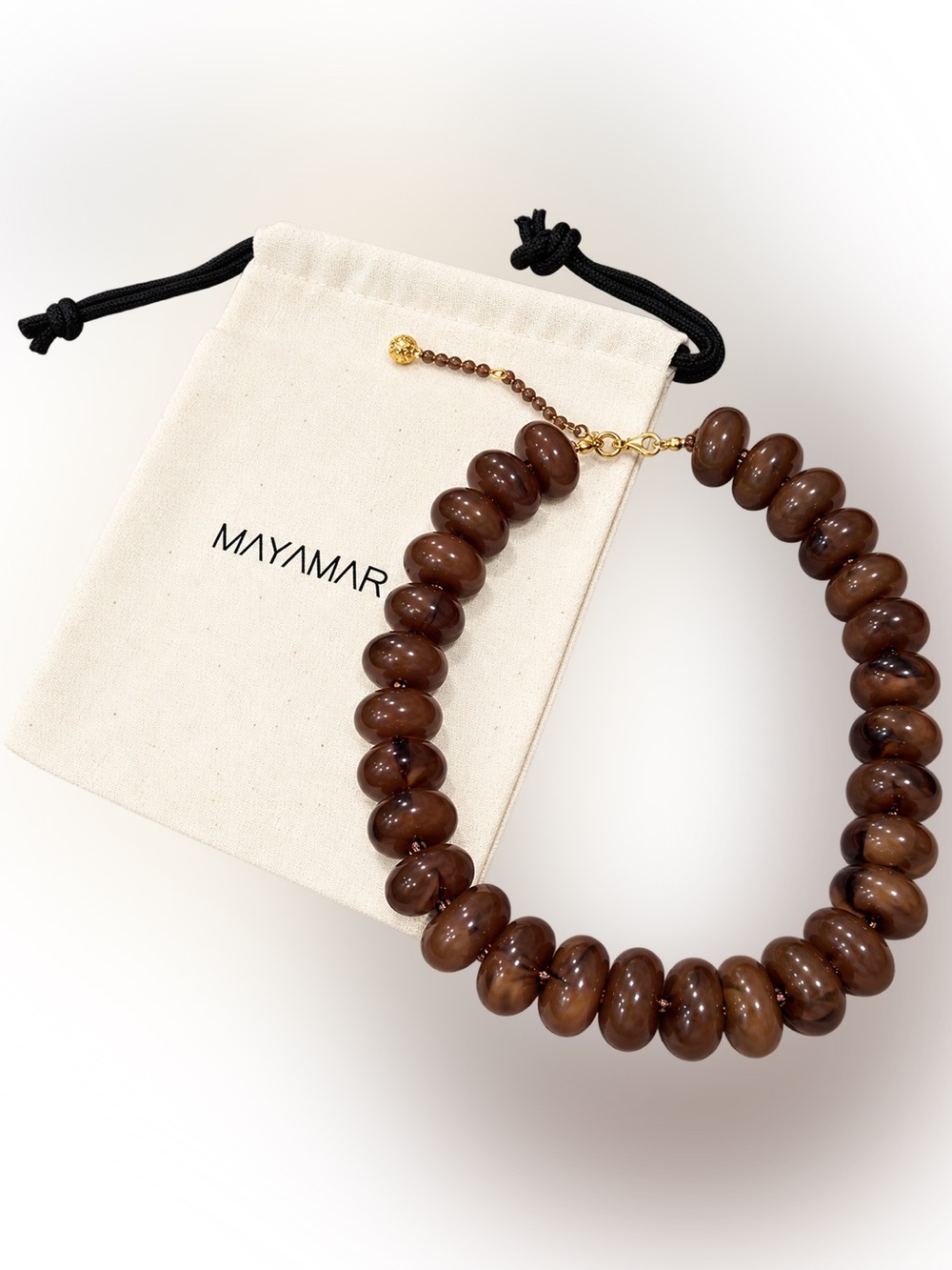 MYAMAR Smoky Gray Quartz Beaded Necklace 24K Gold Plated NWT - Picture 2 of 2